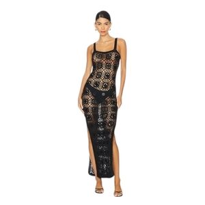 NWT $995 ALIX PINHO Translucid Pailette-Embellished Crocheted Maxi Dress Small